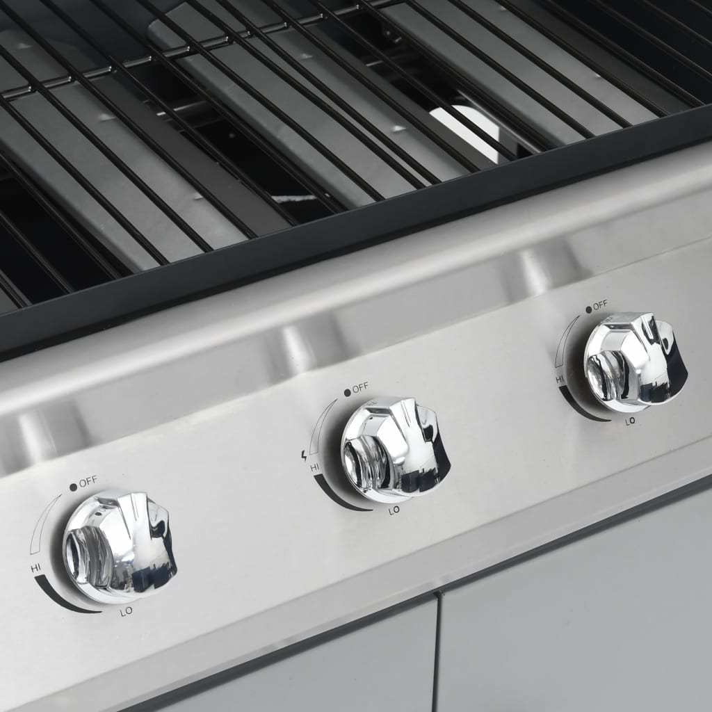 Gasgrill 4+1 Brenner Schwarz und Silbern Stahl & Edelstahl