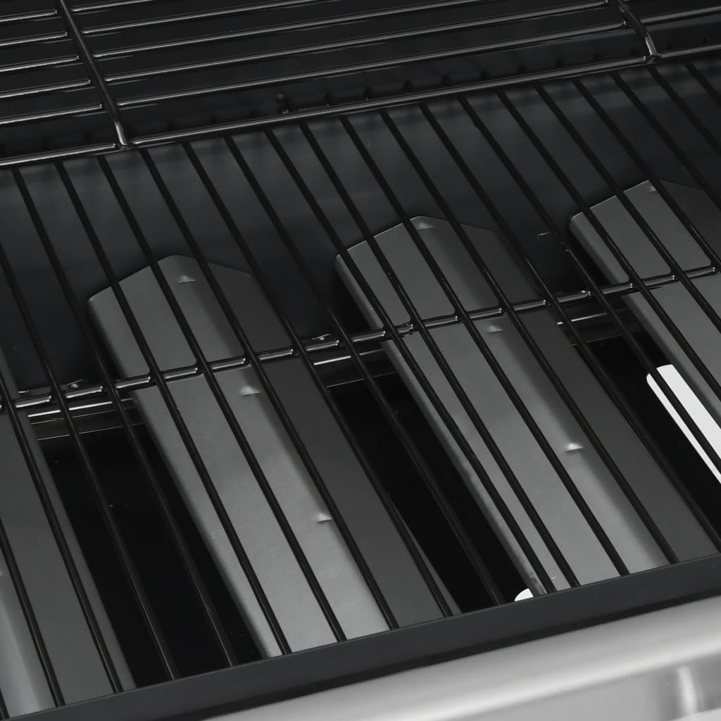 Gasgrill 4+1 Brenner Schwarz und Silbern Stahl & Edelstahl