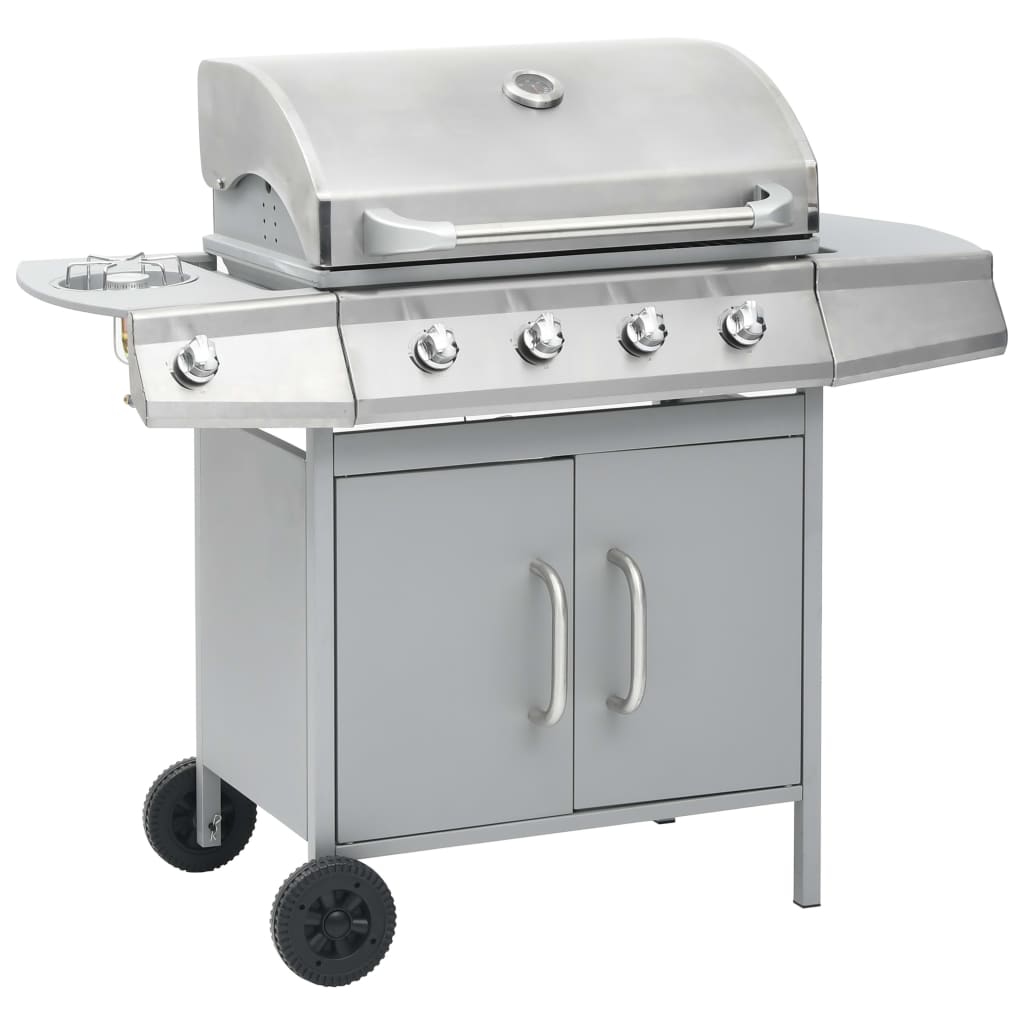 Gasgrill 4+1 Brenner Silbern Edelstahl