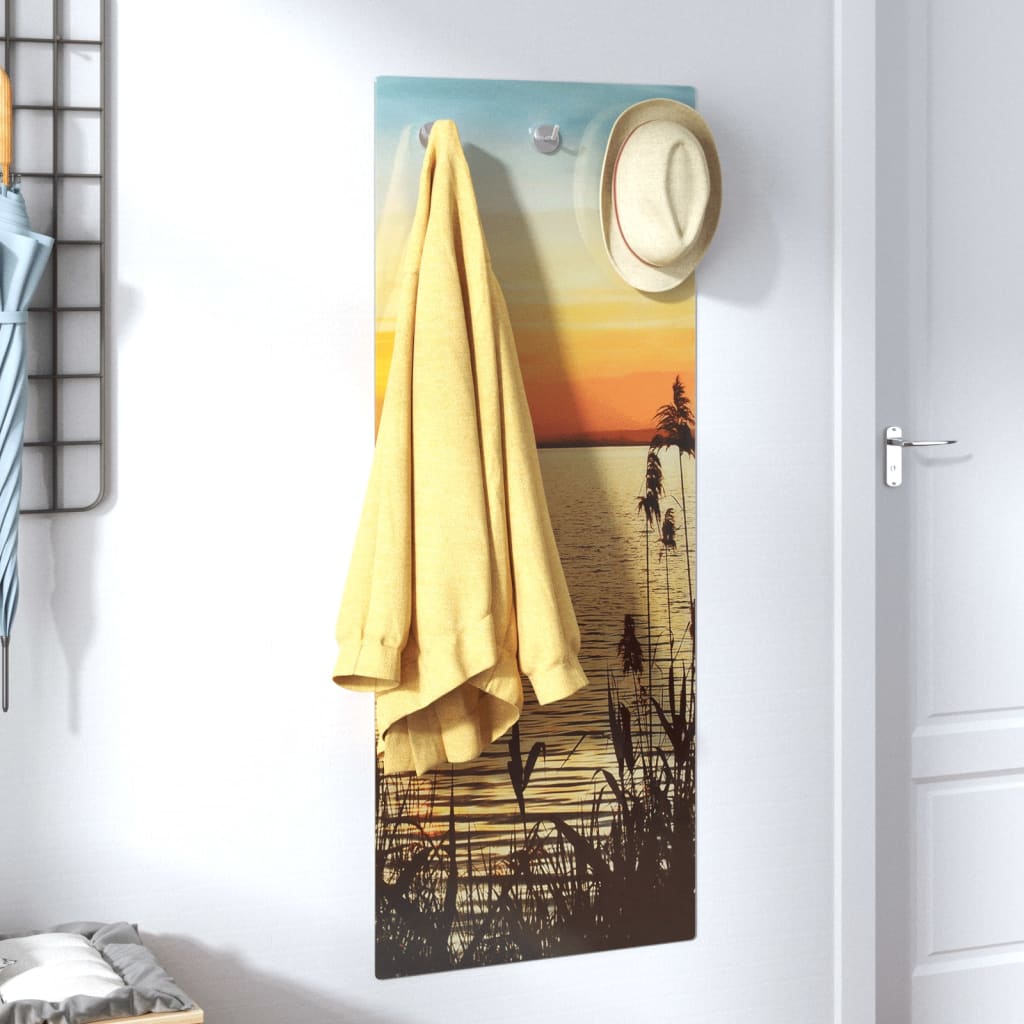 Wandgarderobe 125x50 cm Hartglas Sonnenuntergang am See