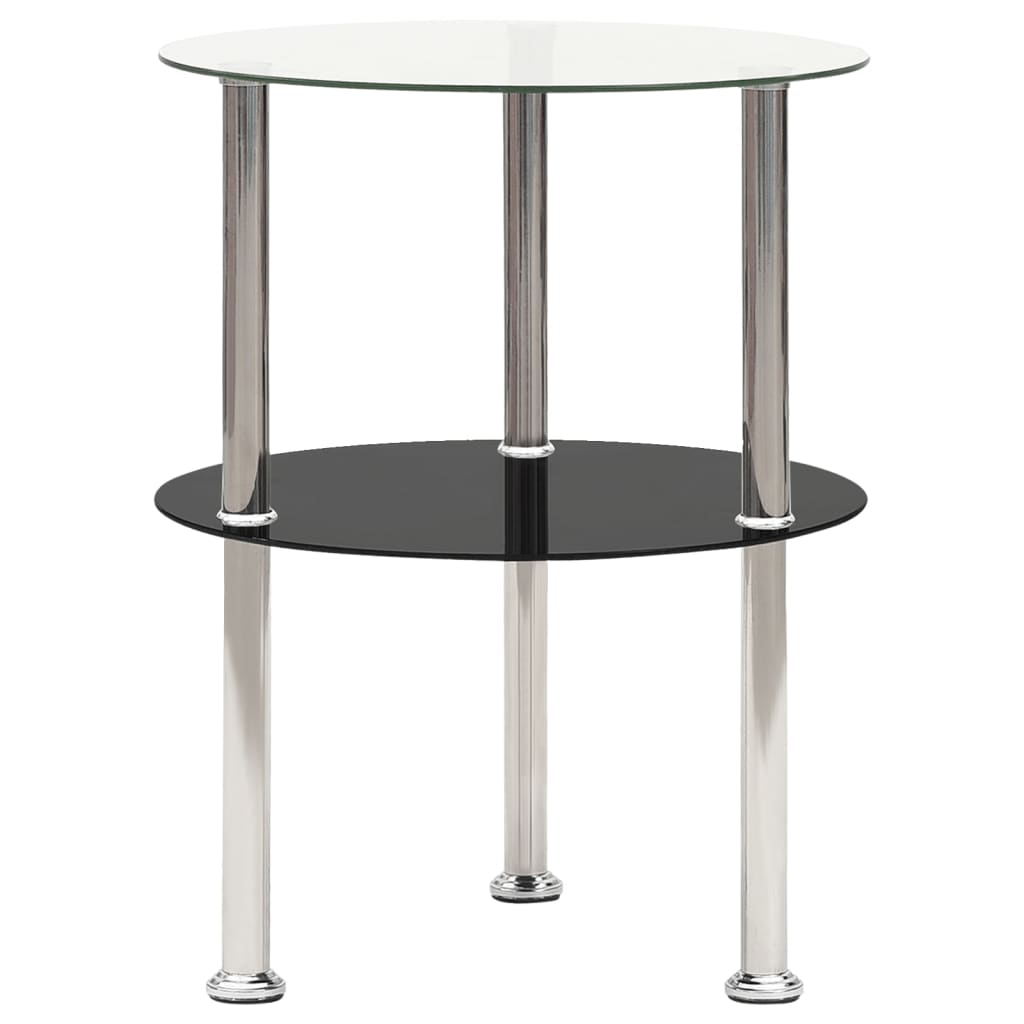 Beistelltisch mit 2 Ablagen Transparent Schwarz 38 cm Hartglas