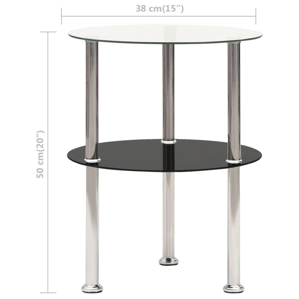 Beistelltisch mit 2 Ablagen Transparent Schwarz 38 cm Hartglas