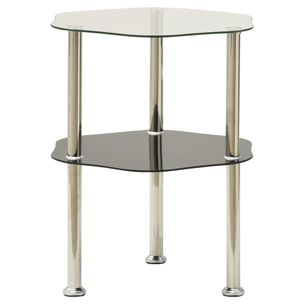 Beistelltisch 2 Ablagen Transparent Schwarz 38x38x50cm Hartglas
