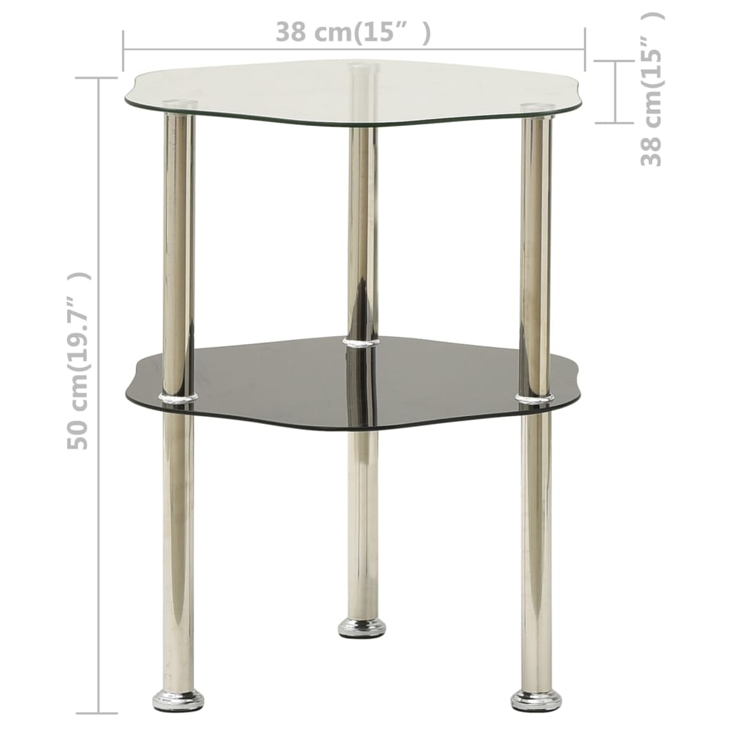 Beistelltisch 2 Ablagen Transparent Schwarz 38x38x50cm Hartglas