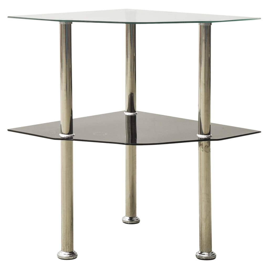 Beistelltisch 2 Ablagen Transparent Schwarz 38x38x50cm Hartglas