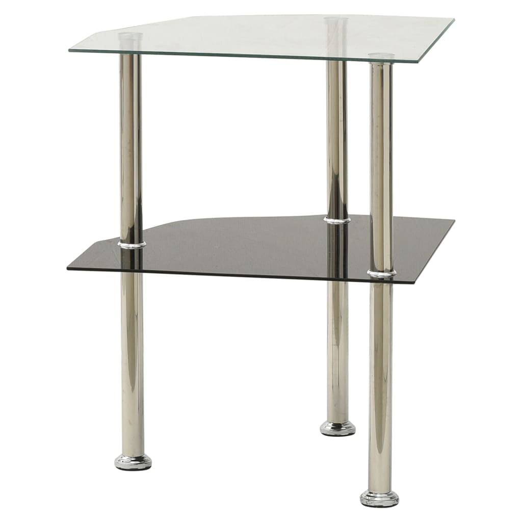 Beistelltisch 2 Ablagen Transparent Schwarz 38x38x50cm Hartglas