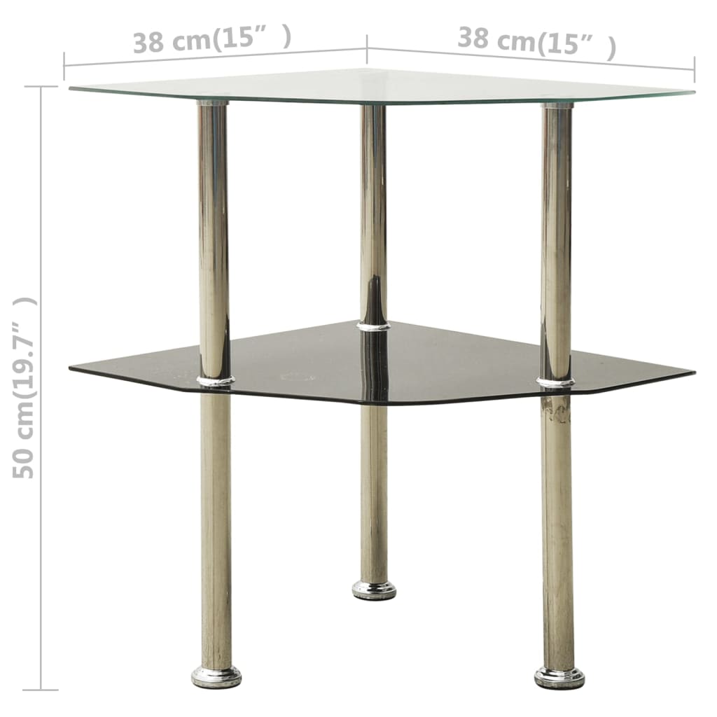 Beistelltisch 2 Ablagen Transparent Schwarz 38x38x50cm Hartglas