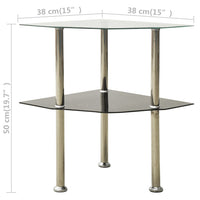Thumbnail for Beistelltisch 2 Ablagen Transparent Schwarz 38x38x50cm Hartglas