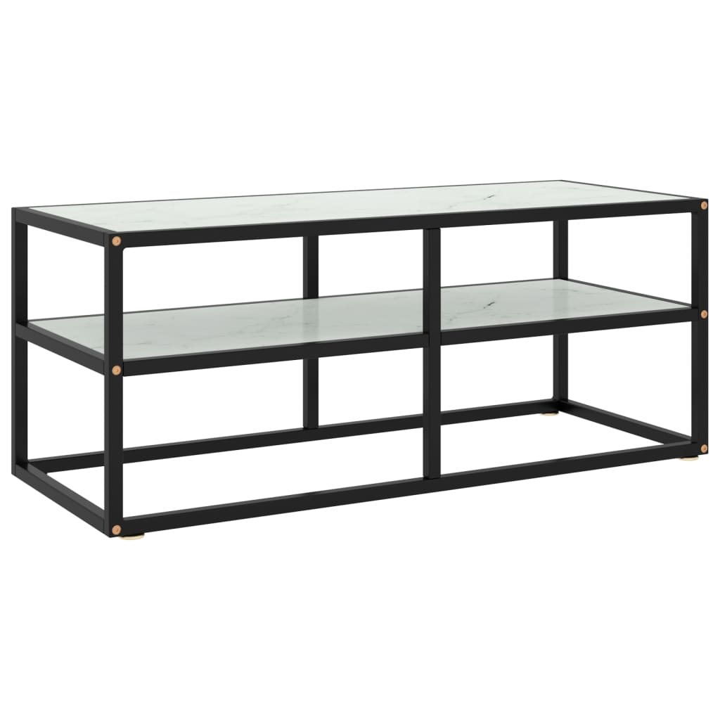 TV-Schrank Schwarz mit Weißer Marmor-Optik Glas 100x40x40 cm
