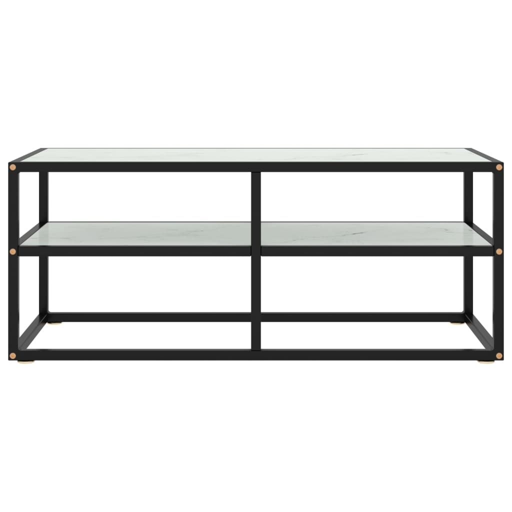 TV-Schrank Schwarz mit Weißer Marmor-Optik Glas 100x40x40 cm