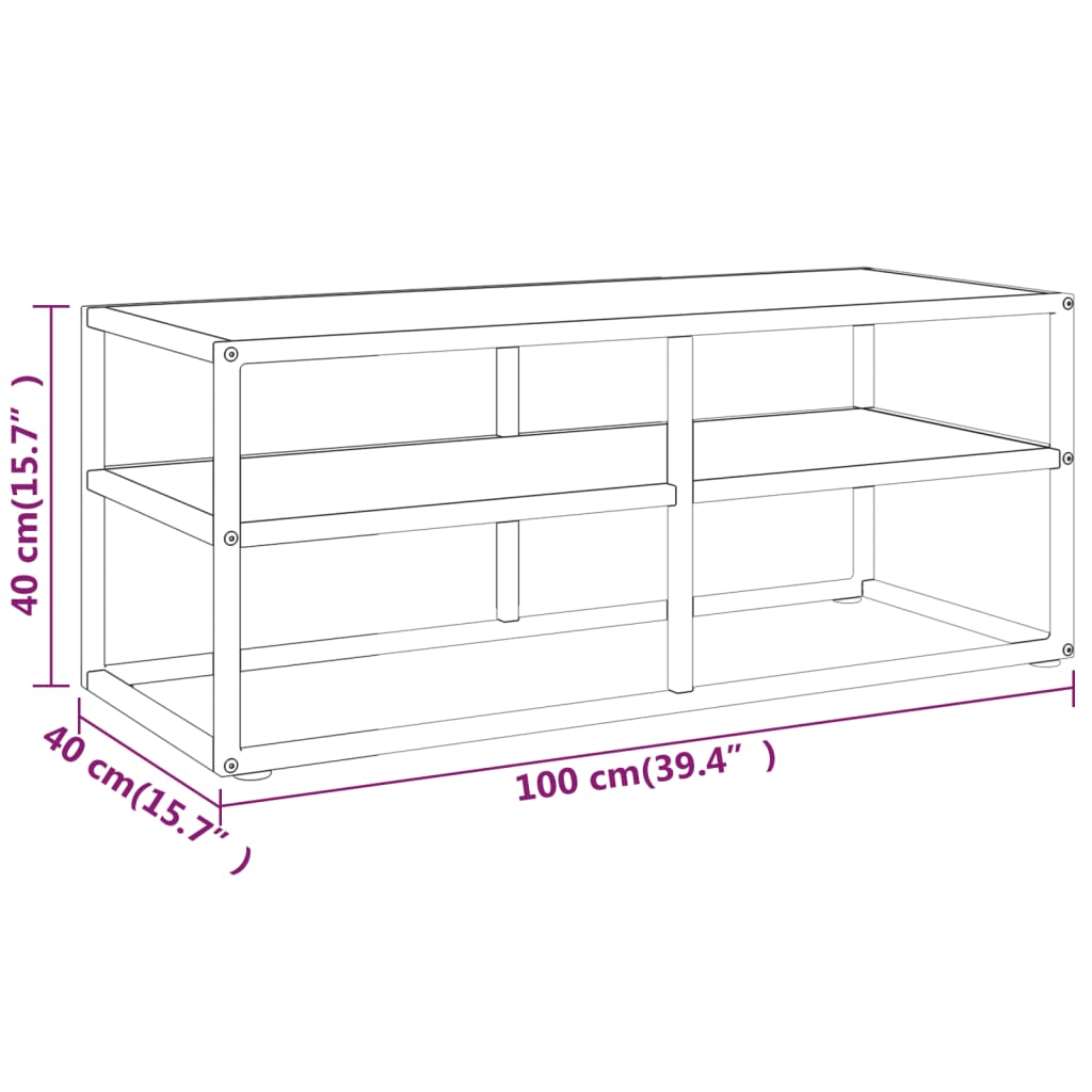 TV-Schrank Schwarz mit Weißer Marmor-Optik Glas 100x40x40 cm