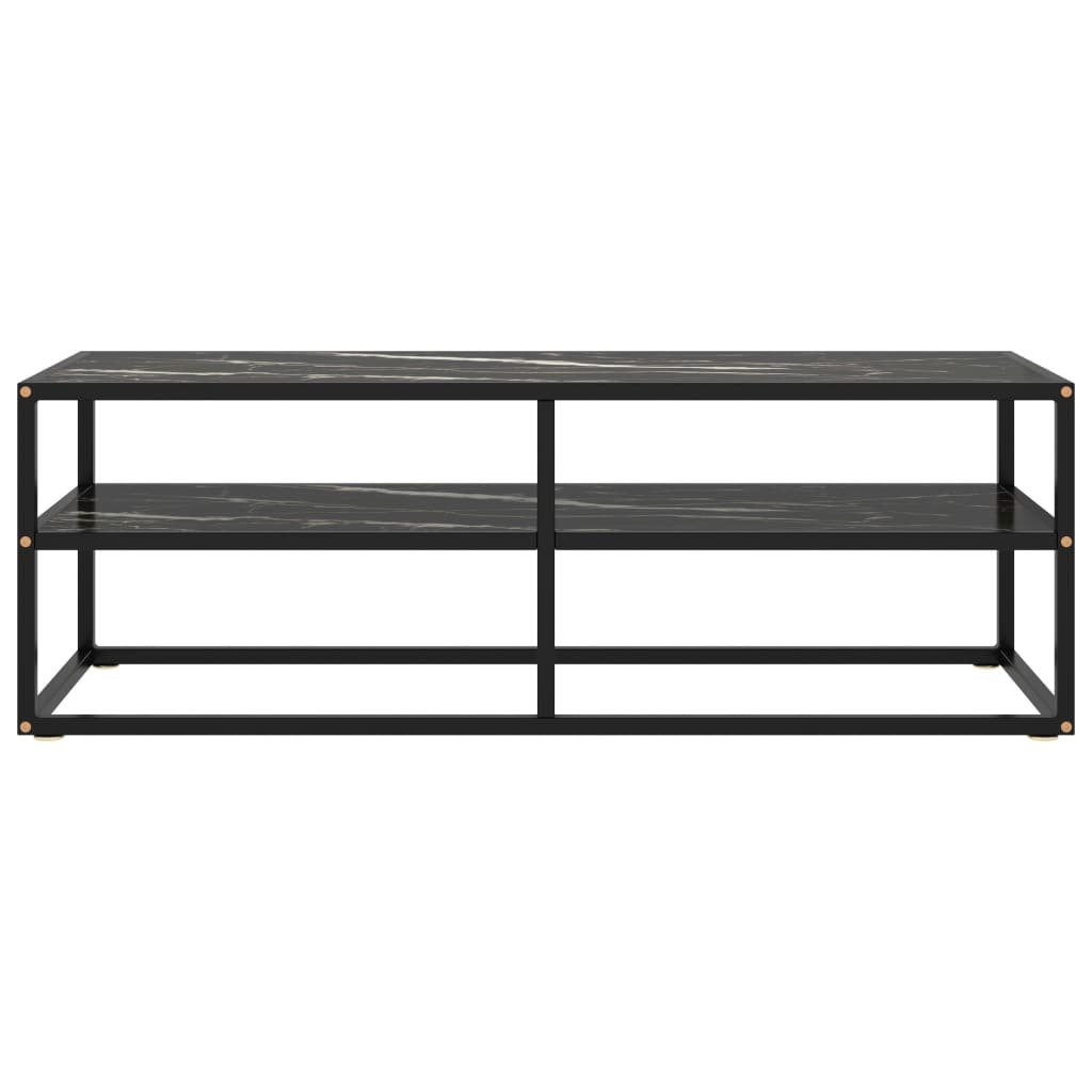TV-Schrank Schwarz mit Schwarzer Marmor-Optik Glas 120x40x40 cm