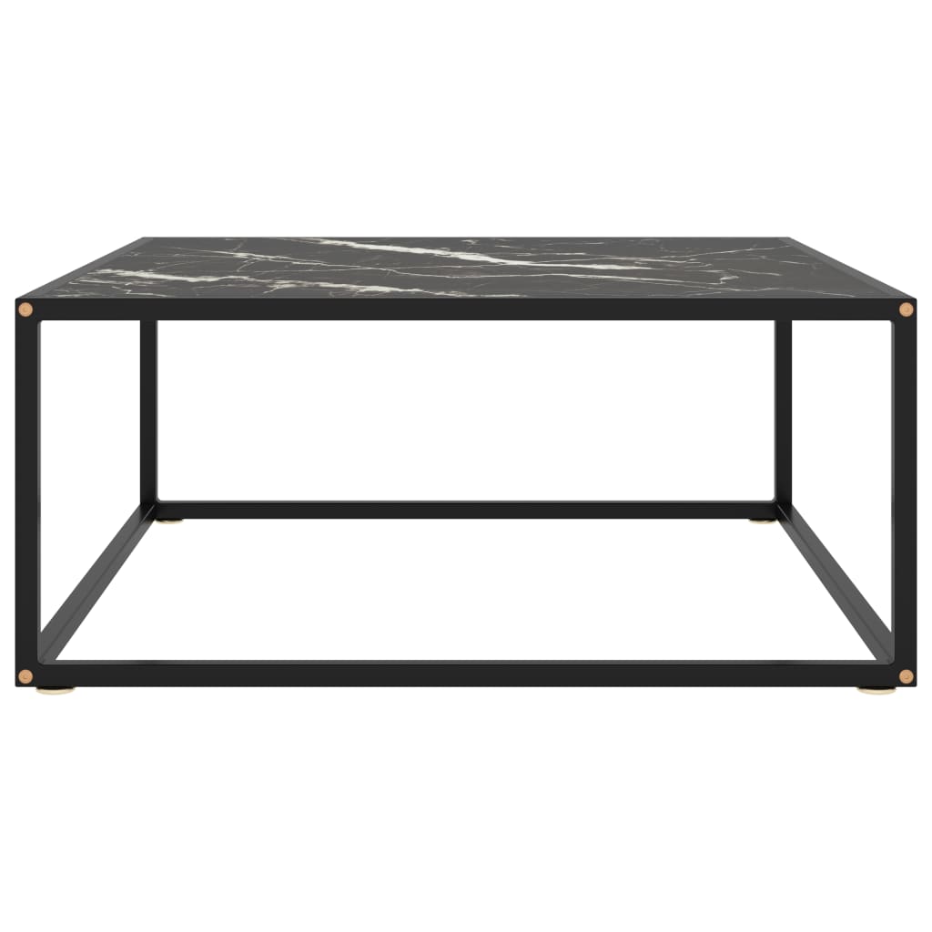Couchtisch Schwarz mit Schwarzem Glas in Marmor-Optik 80x80x35