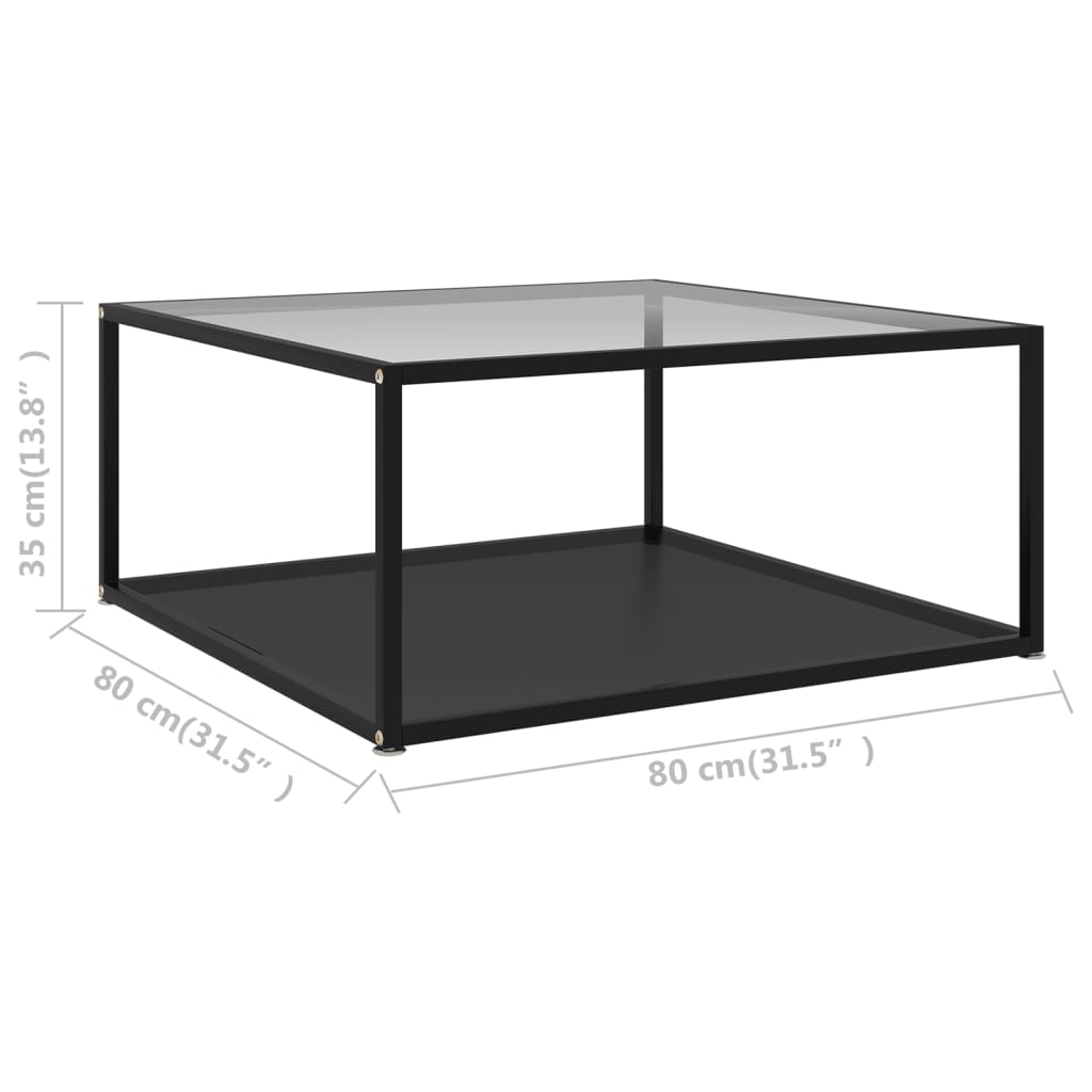 Couchtisch Transparent und Schwarz 80x80x35 cm Hartglas