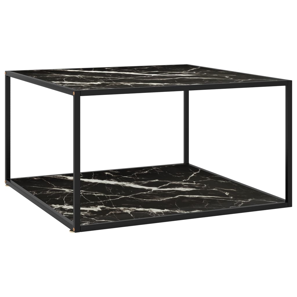 Couchtisch Schwarz mit Schwarzem Glas Marmor-Optik 90x90x50 cm