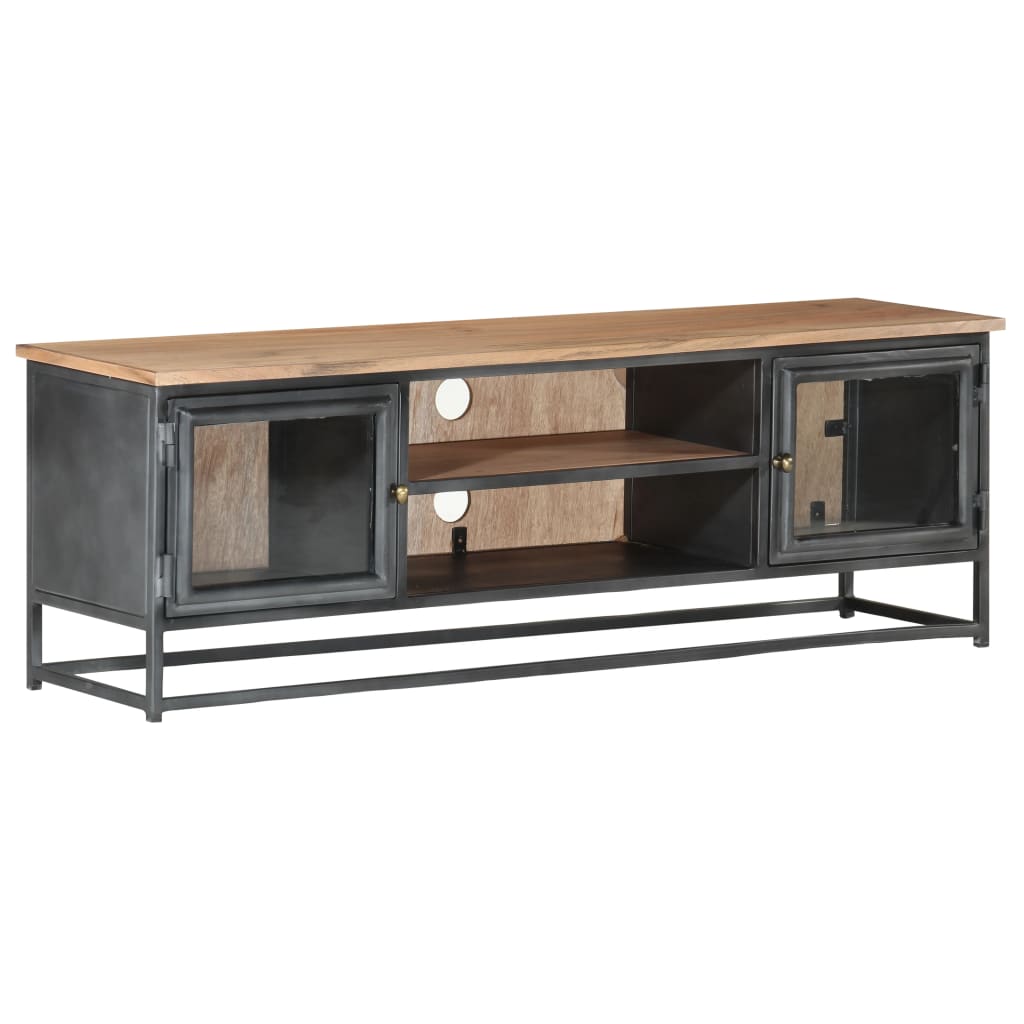 TV-Schrank Grau 120x30x40 cm Massivholz Akazie und Stahl