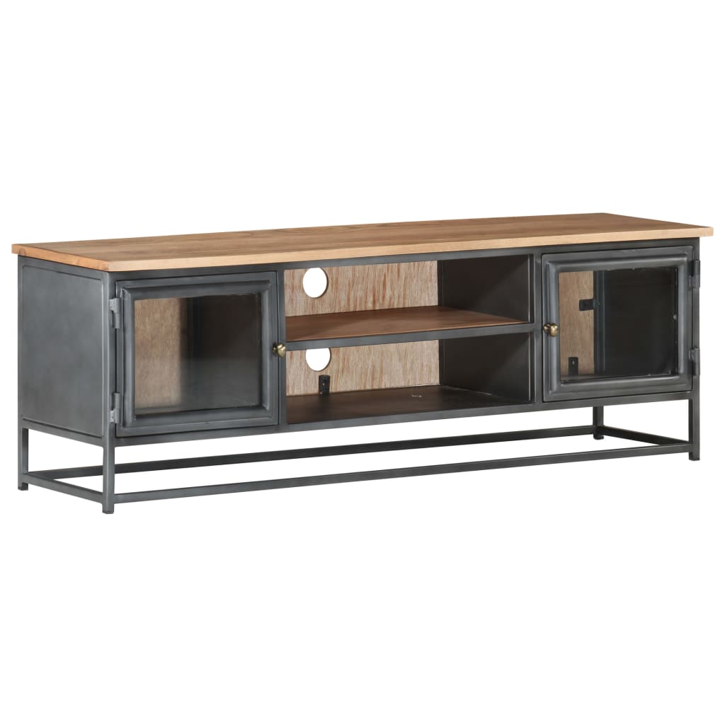 TV-Schrank Grau 120x30x40 cm Massivholz Akazie und Stahl