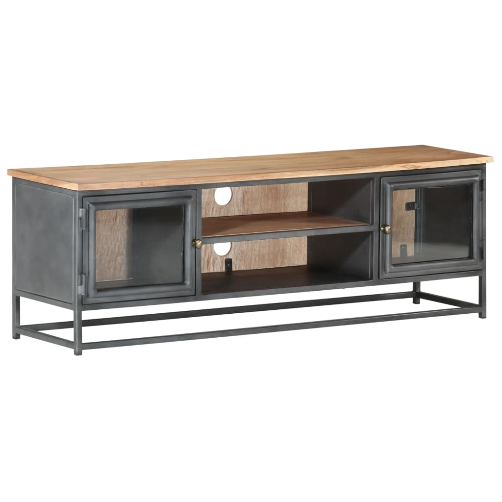 TV-Schrank Grau 120x30x40 cm Massivholz Akazie und Stahl
