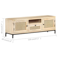 Thumbnail for TV-Schrank 120x30x40 cm Mango Massivholz und Rohrgeflecht
