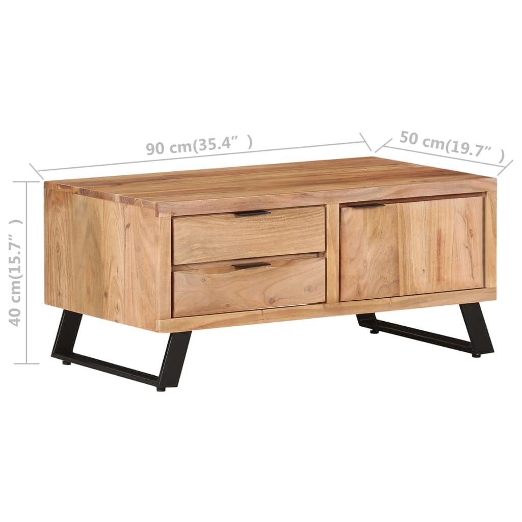 Couchtisch 90x50x40 cm Massivholz Akazie mit Naturkanten