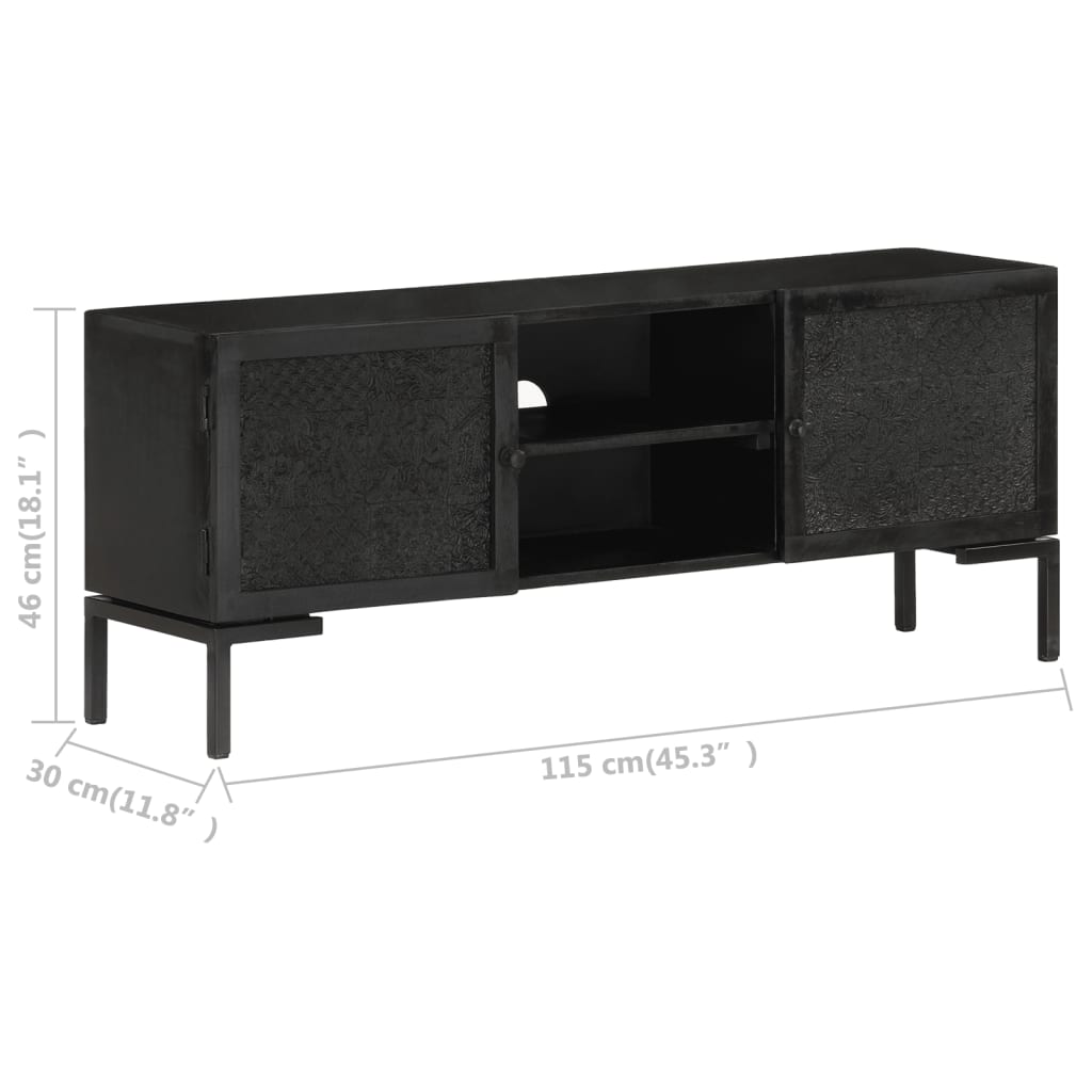 TV-Schrank Schwarz 115x30x46 cm Massivholz Mango