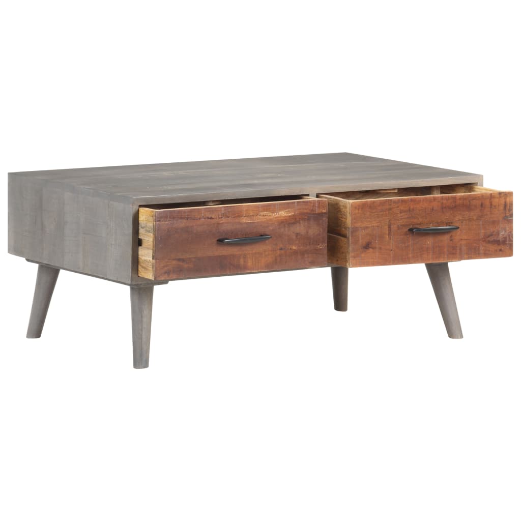 Couchtisch Grau 100x60x40 cm Raues Mango-Massivholz