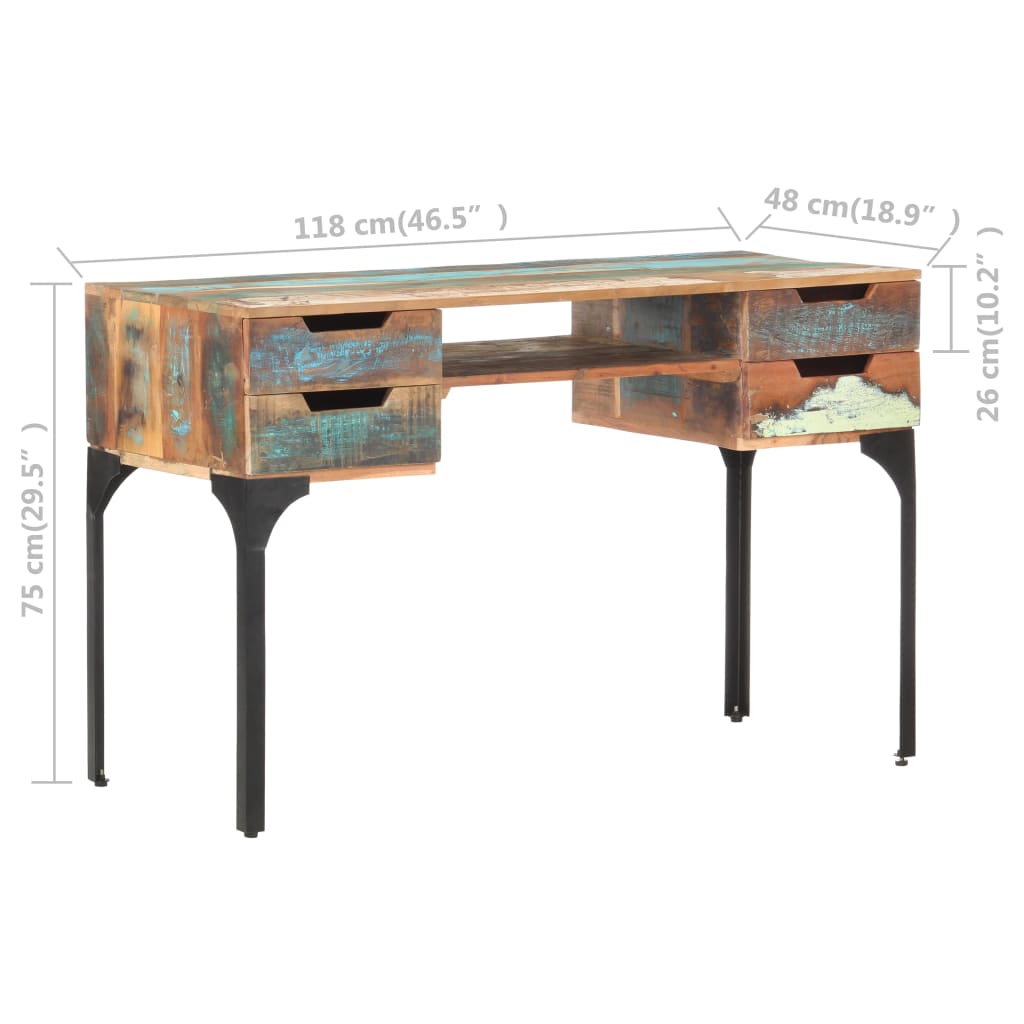 Schreibtisch 118x48x75 cm Recyceltes Massivholz