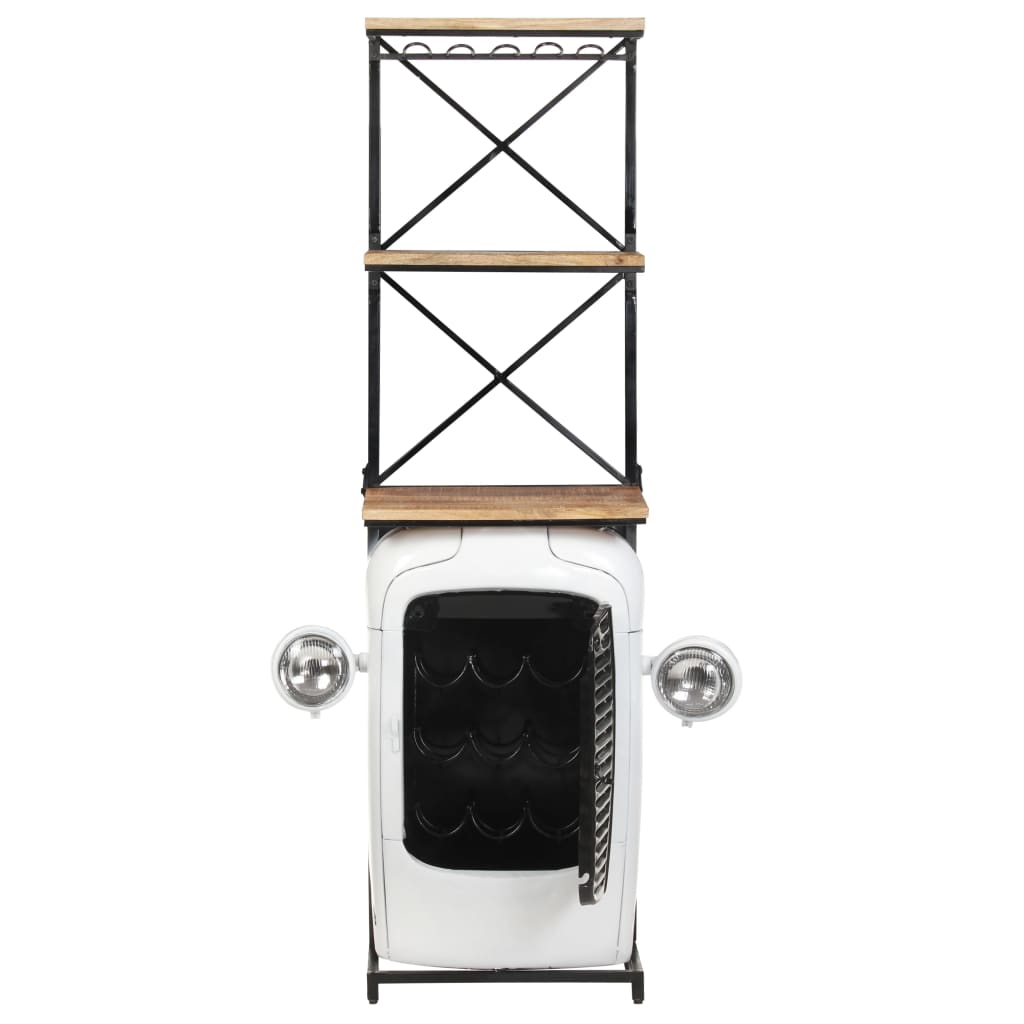 Traktor-Weinschrank Weiß 49x31x172 cm Raues Mangoholz