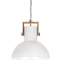 Thumbnail for Hängelampe Industriestil 25 W Weiß Rund Mangoholz 52 cm E27