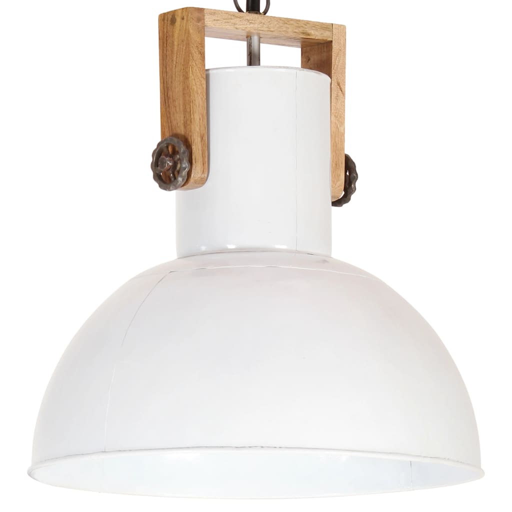 Hängelampe Industriestil 25 W Weiß Rund Mangoholz 42 cm E27