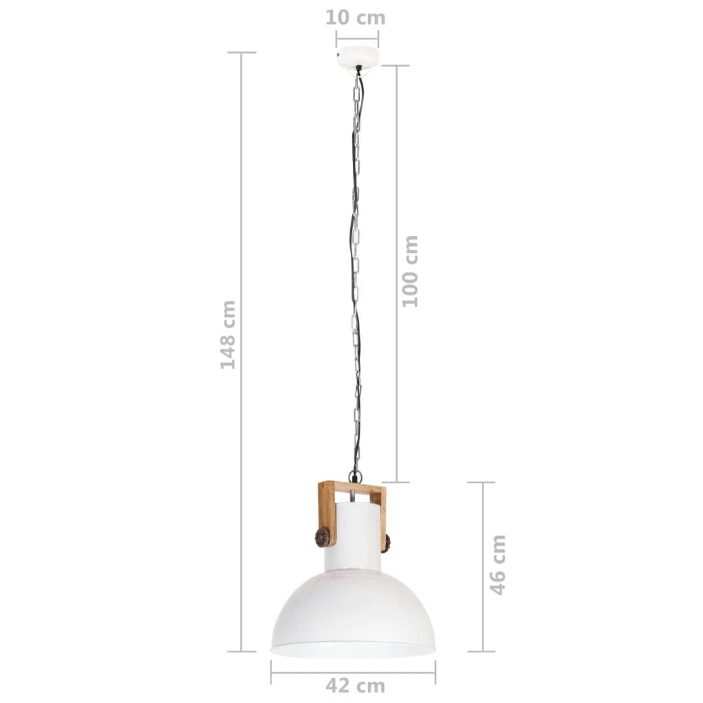 Hängelampe Industriestil 25 W Weiß Rund Mangoholz 42 cm E27