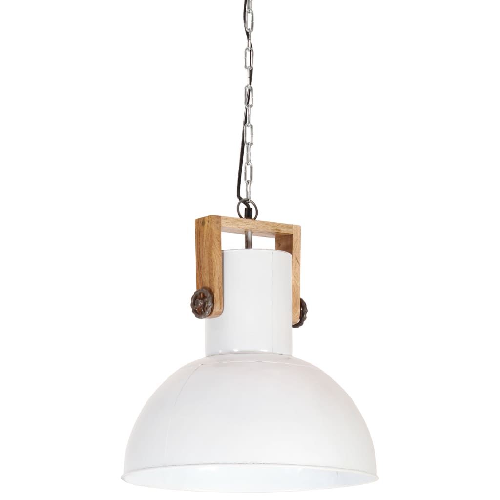 Hängelampe Industriestil 25 W Weiß Rund Mangoholz 42 cm E27