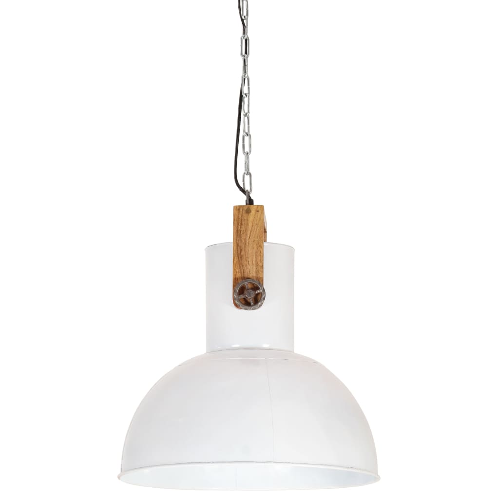 Hängelampe Industriestil 25 W Weiß Rund Mangoholz 42 cm E27