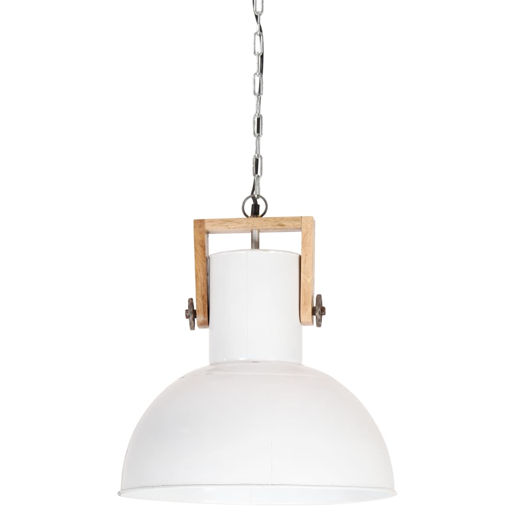 Hängelampe Industriestil 25 W Weiß Rund Mangoholz 42 cm E27