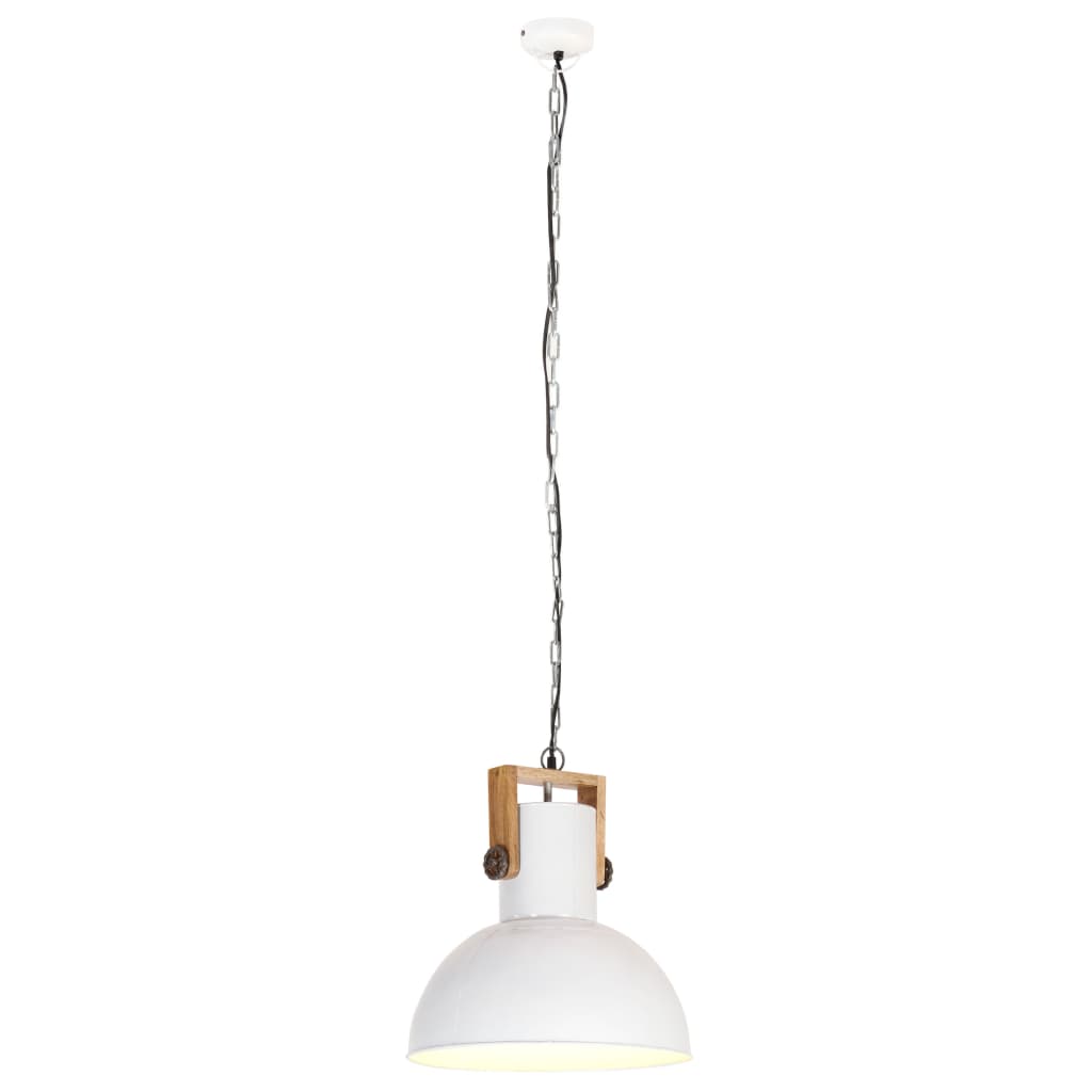 Hängelampe Industriestil 25 W Weiß Rund Mangoholz 42 cm E27