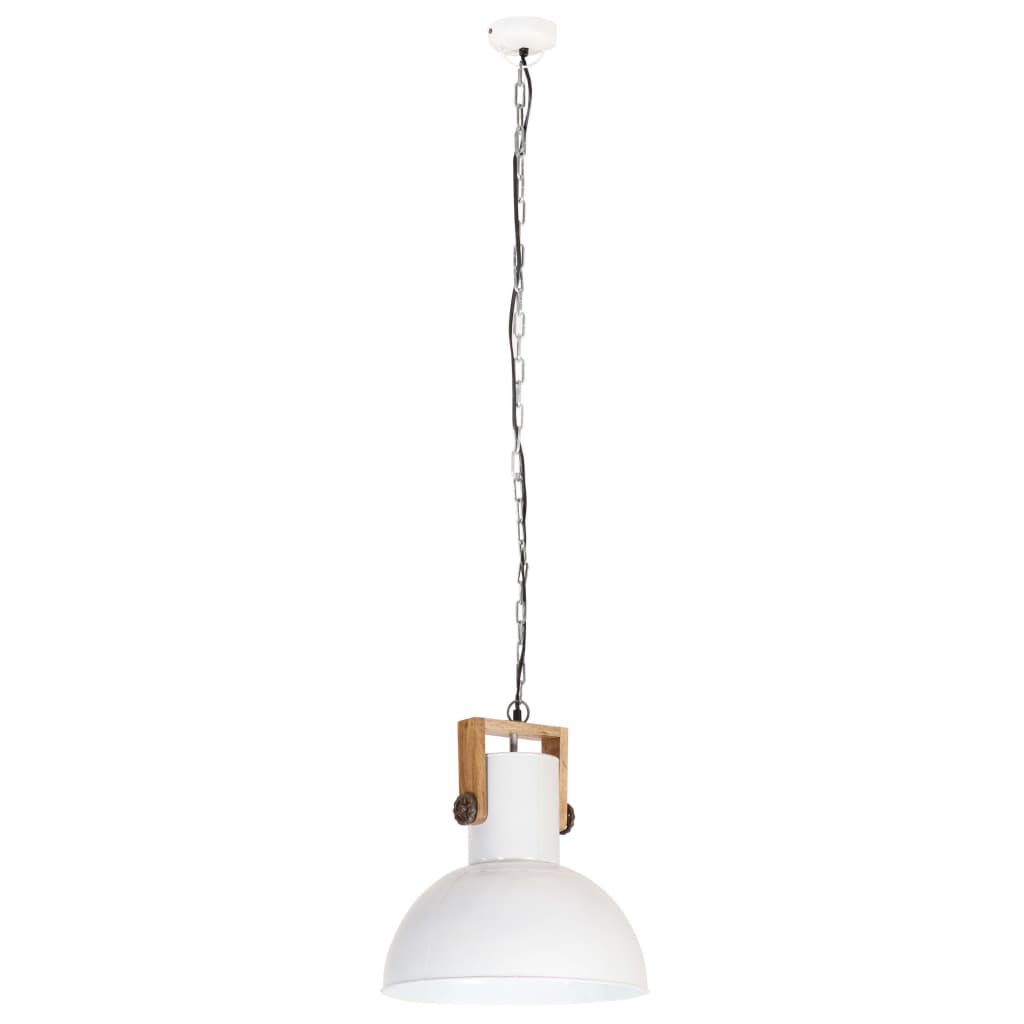 Hängelampe Industriestil 25 W Weiß Rund Mangoholz 42 cm E27
