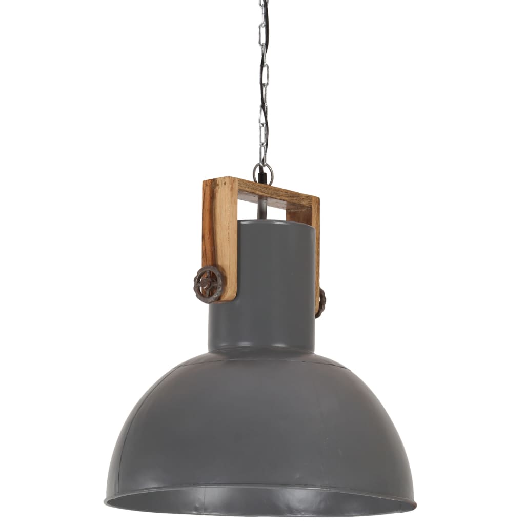 Hängelampe Industriestil 25 W Grau Rund Mangoholz 42 cm E27