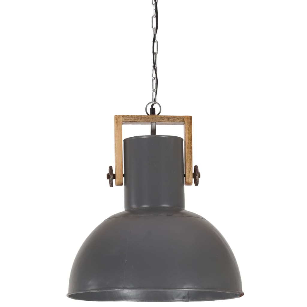 Hängelampe Industriestil 25 W Grau Rund Mangoholz 42 cm E27