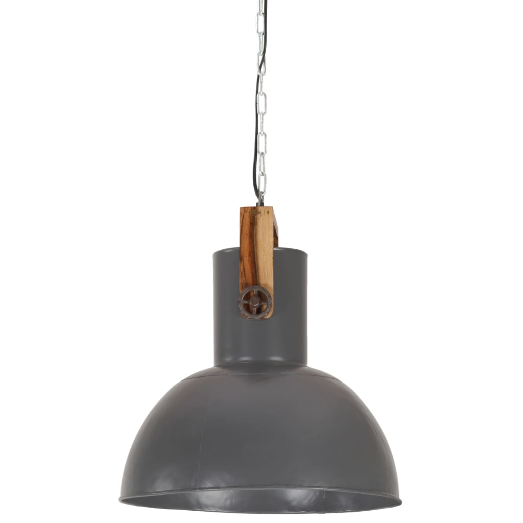 Hängelampe Industriestil 25 W Grau Rund Mangoholz 42 cm E27