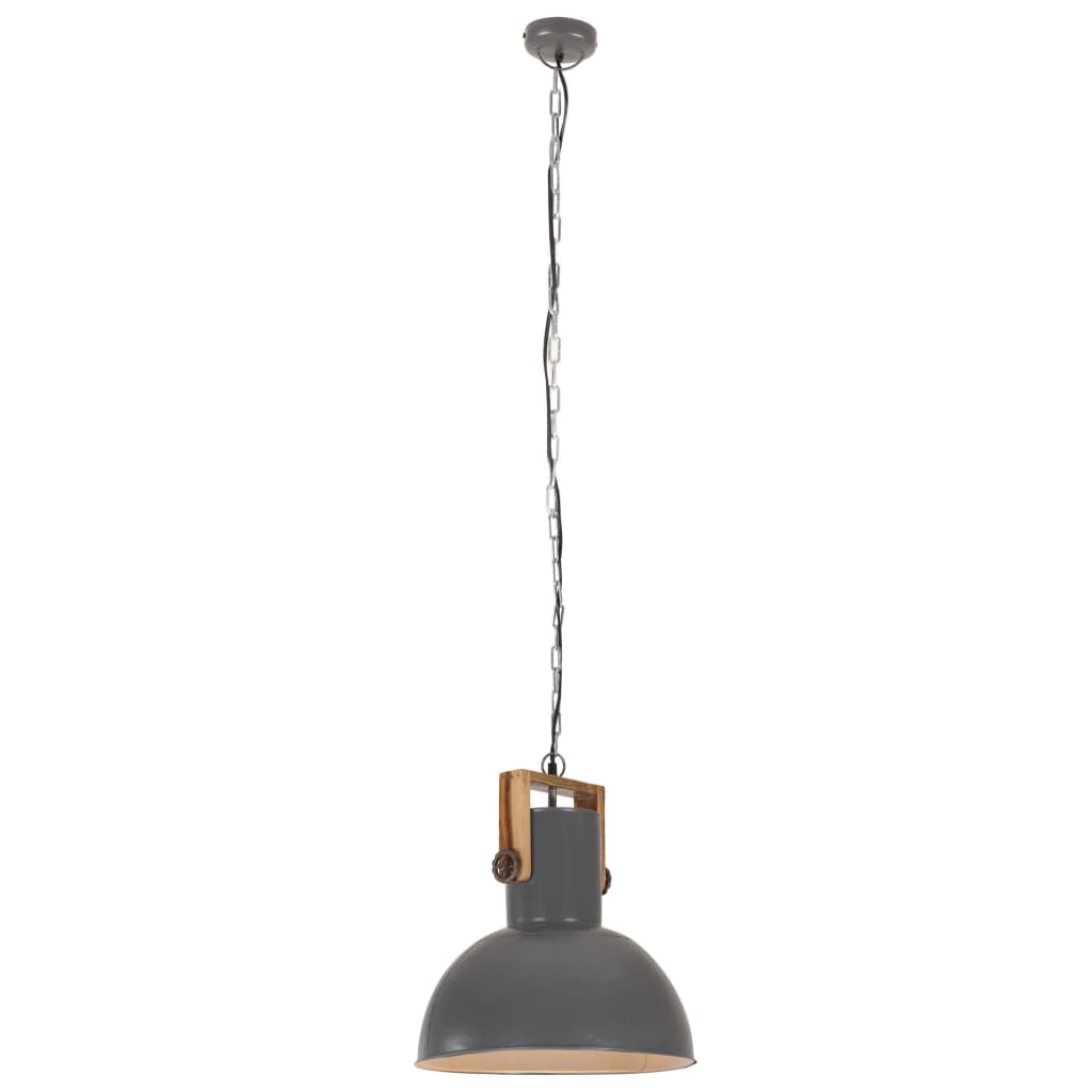 Hängelampe Industriestil 25 W Grau Rund Mangoholz 42 cm E27