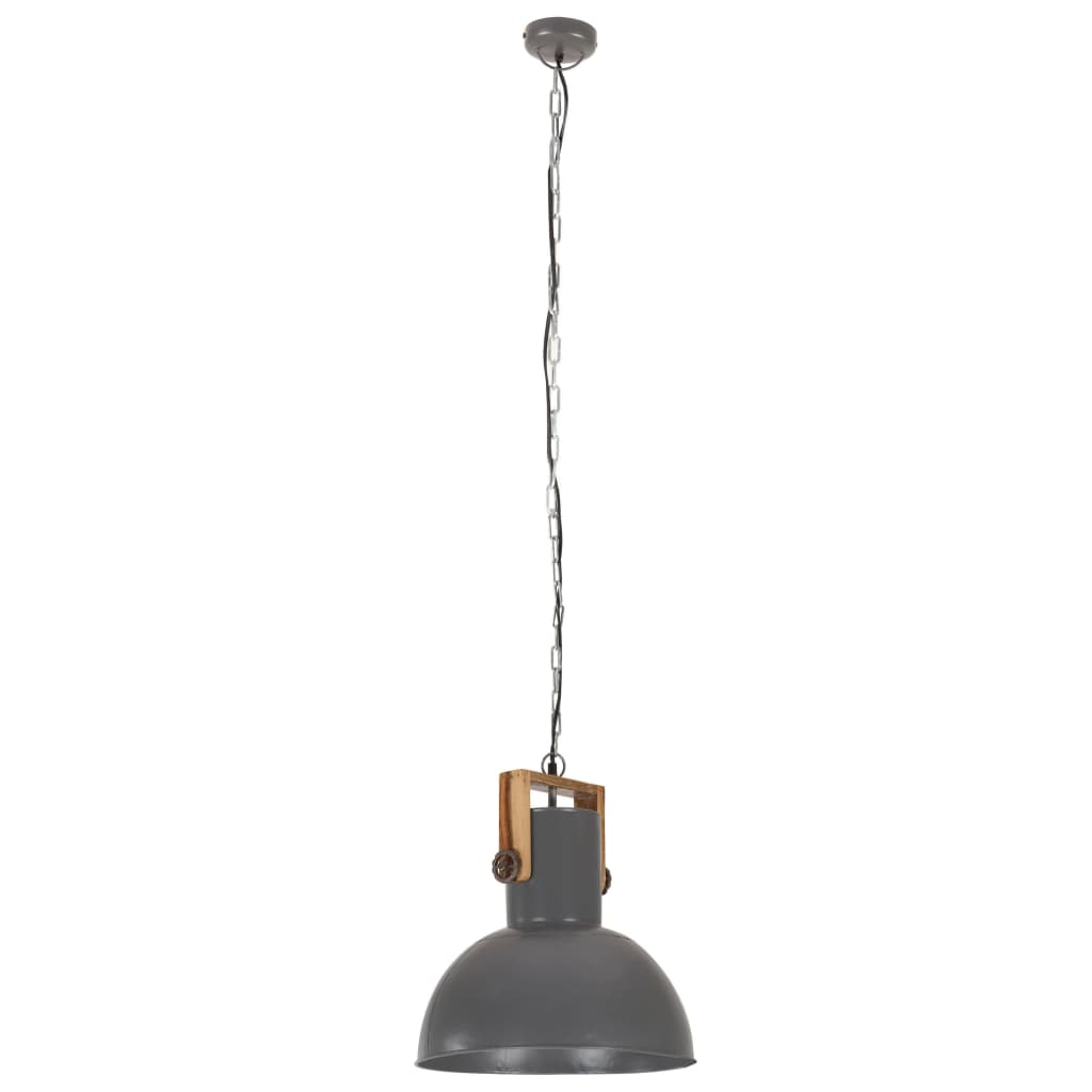 Hängelampe Industriestil 25 W Grau Rund Mangoholz 42 cm E27