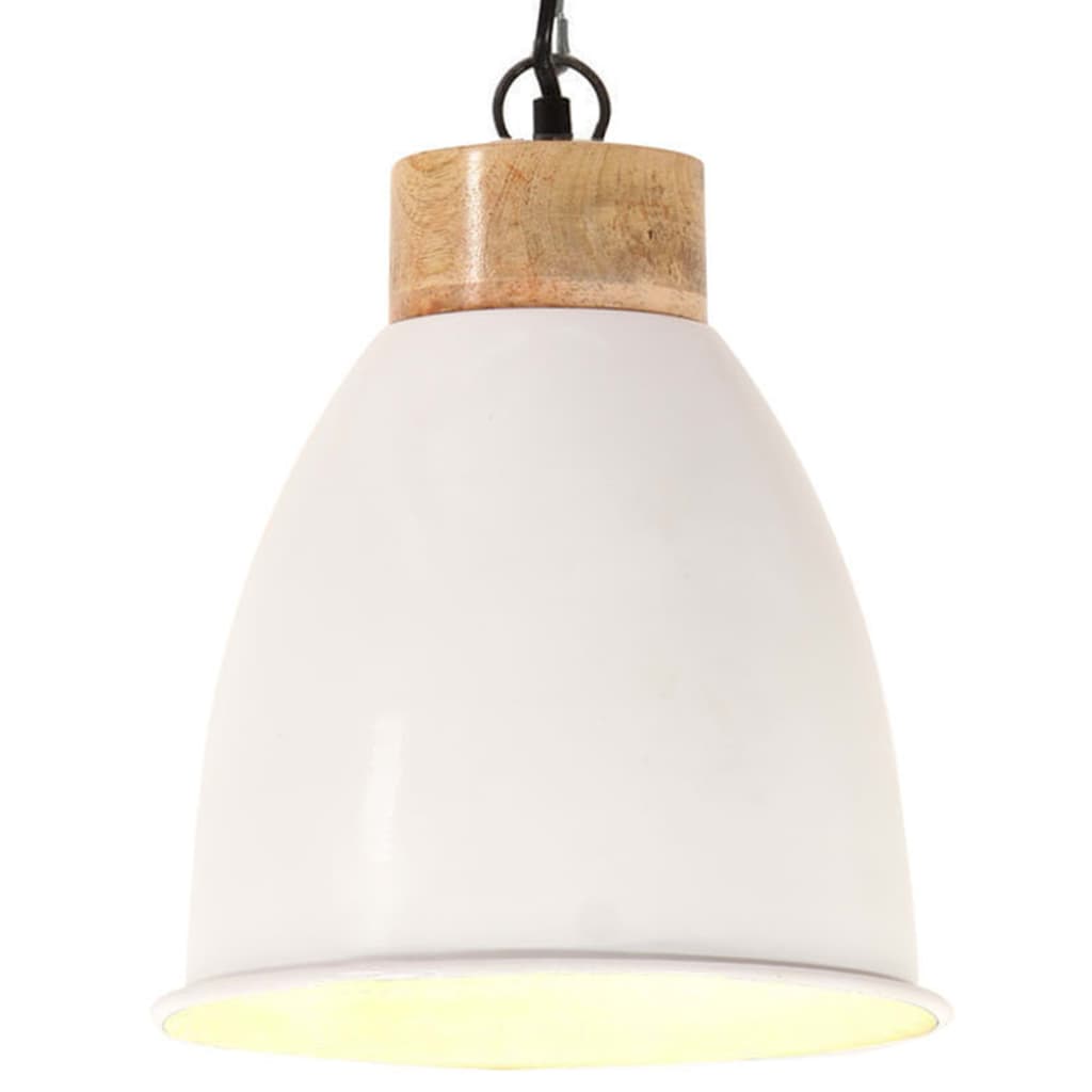 Hängelampe Industrie-Stil Weiß Eisen & Massivholz 23 cm E27