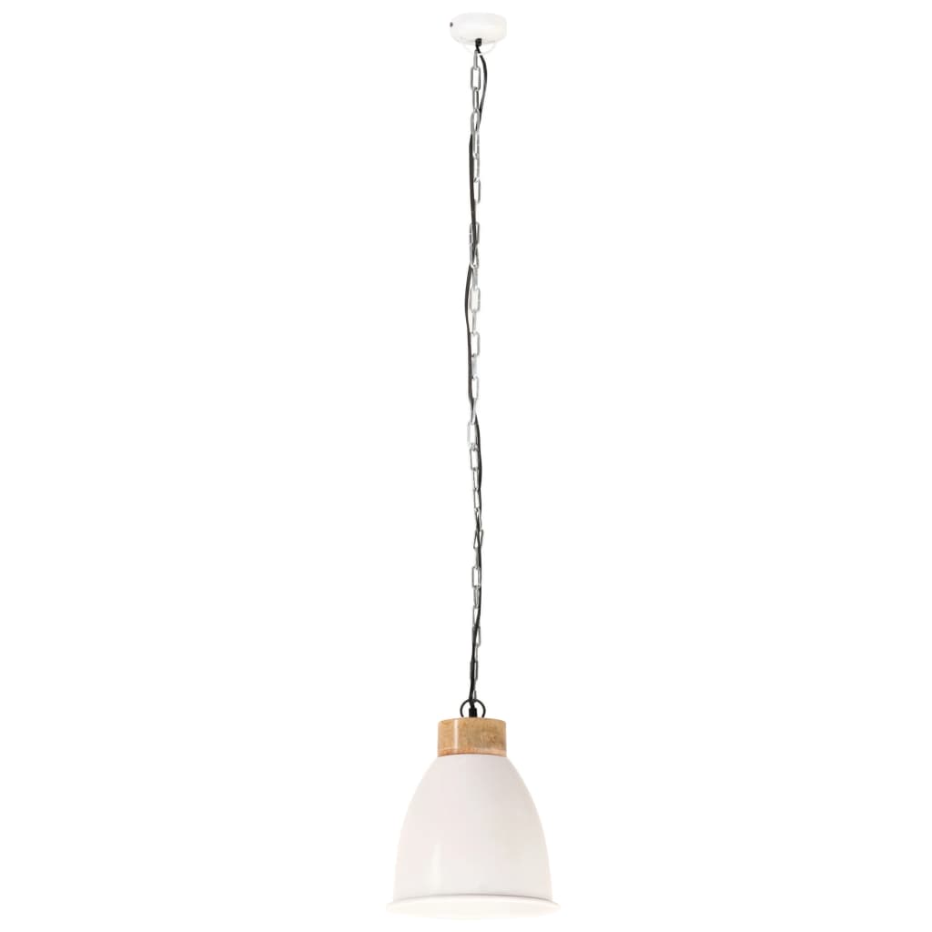 Hängelampe Industrie-Stil Weiß Eisen & Massivholz 23 cm E27