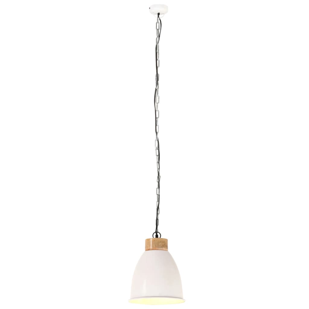 Hängelampe Industrie-Stil Weiß Eisen & Massivholz 23 cm E27