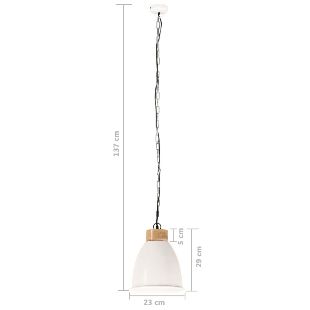 Hängelampe Industrie-Stil Weiß Eisen & Massivholz 23 cm E27