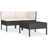 Thumbnail for 3-tlg. Garten-Lounge-Set mit Auflagen Poly Rattan Schwarz