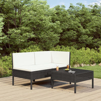 Thumbnail for 3-tlg. Garten-Lounge-Set mit Auflagen Poly Rattan Schwarz