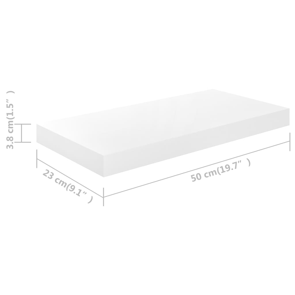 Schwebende Wandregale 4 Stk. Hochglanz-Weiß 50x23x3,8cm MDF