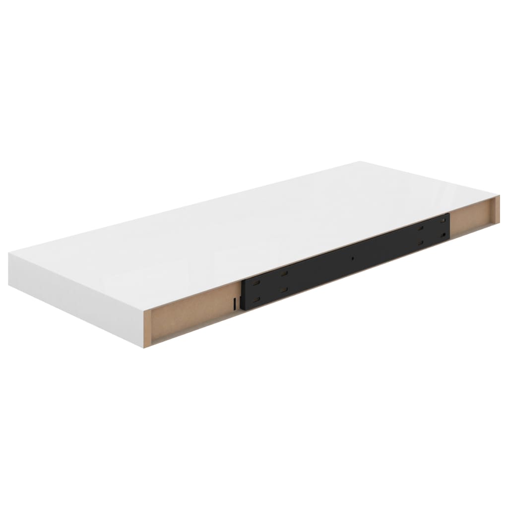 Schwebende Wandregale 2 Stk. Hochglanz-Weiß 60x23,5x3,8cm MDF