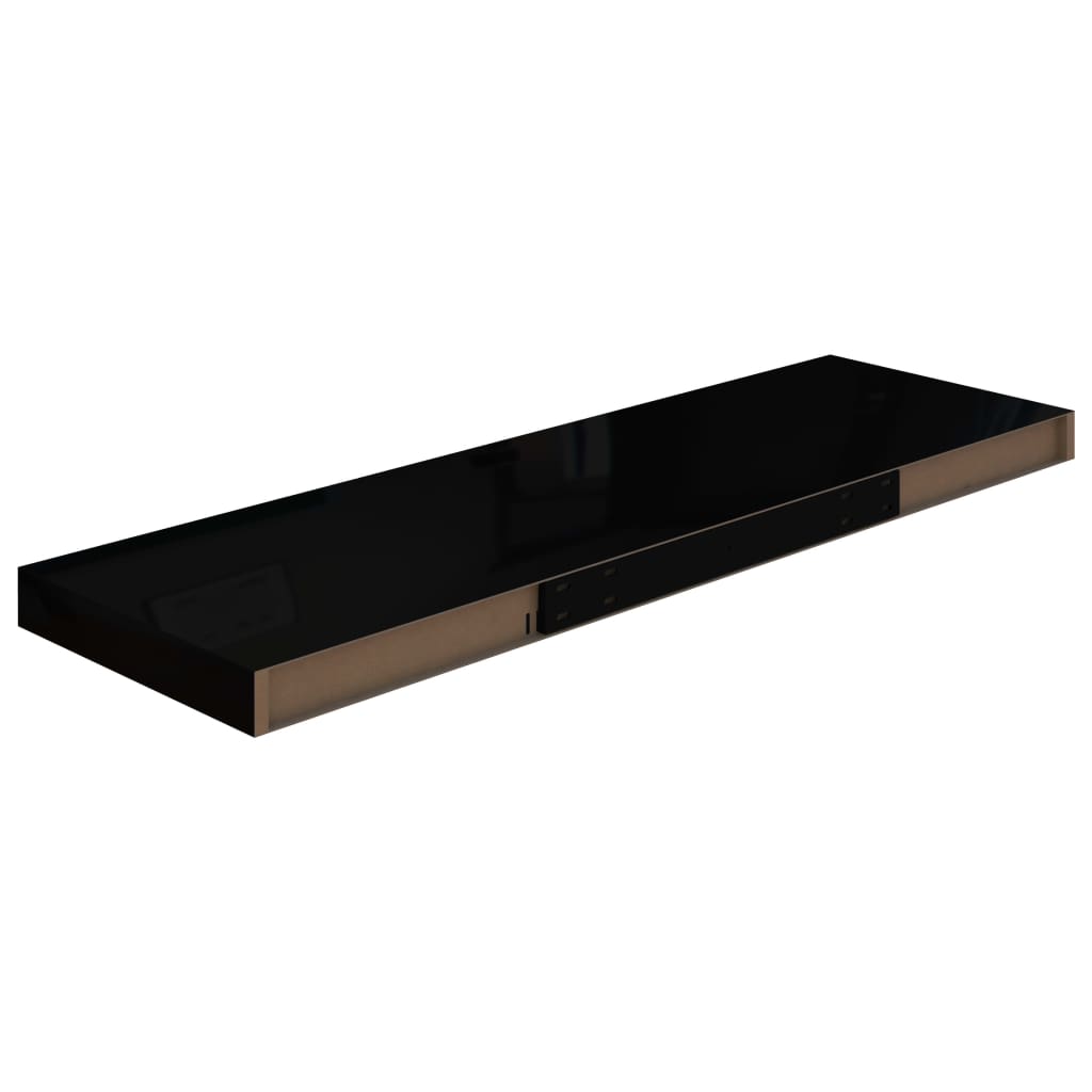 Wandregale Schwebend 2 Stk. Hochglanz-Schwarz 80x23,5x3,8cm MDF